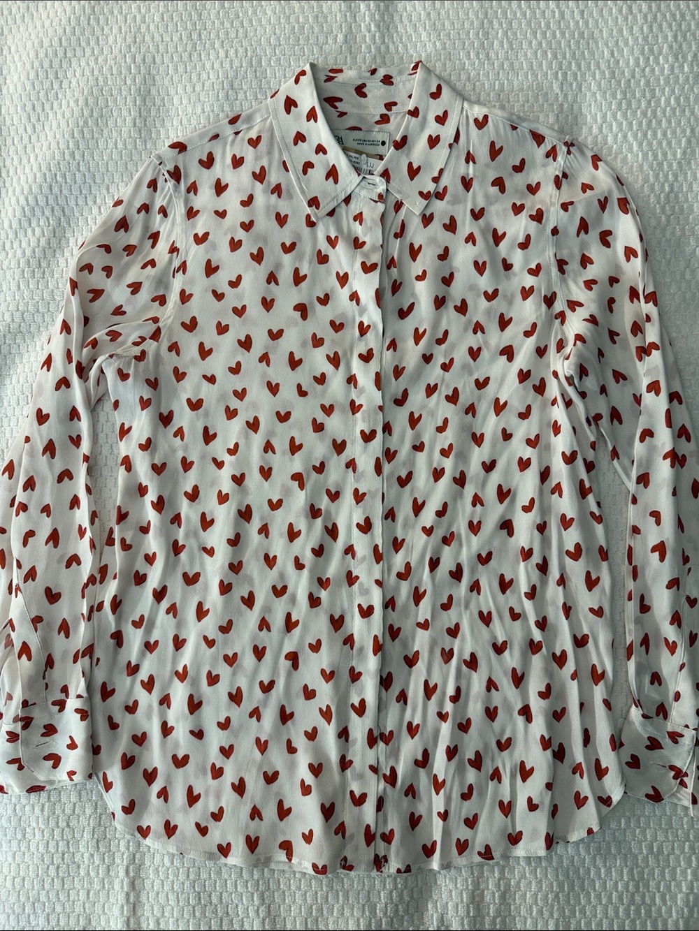 Zara White Blouse with Red Heart Print